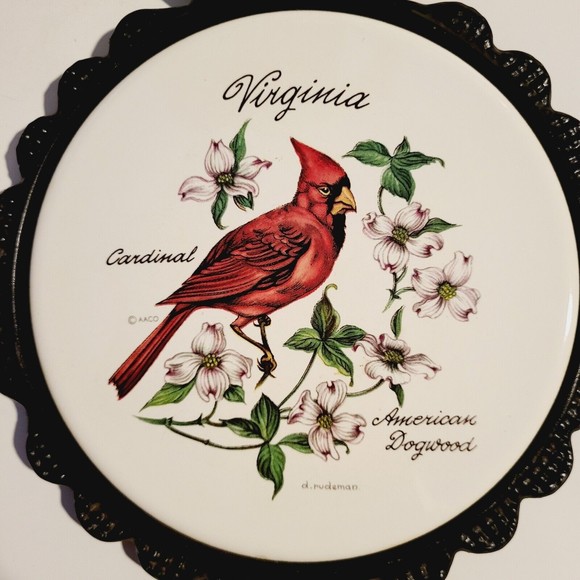 Vintage Large Trivet Virginia Cardinal American Dogwood Souvenir Tile - Picture 2 of 4